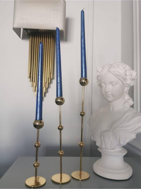 Abete Iv Candles 6'Lı Parlement Mavisi Varaklı Şamdan Mumu - Image 1