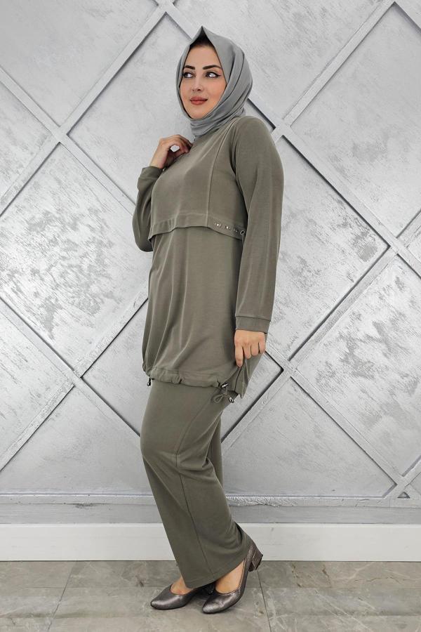 KADIN TAŞ DETALI BAĞCIKLI TESETTÜR TAKIM - Image 1