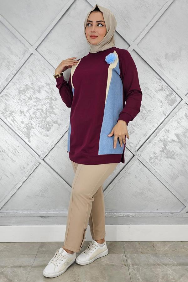 KADIN KOMBİNLİ TÜL ÇİÇEK DETAYLI TESETTÜR TUNİK - Image 1