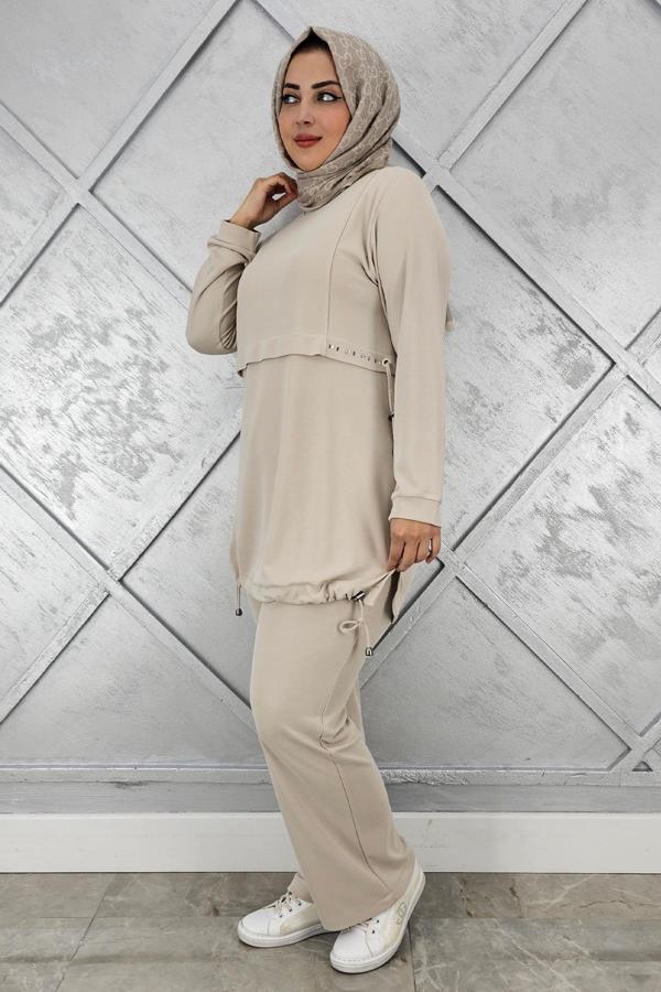 KADIN TAŞ DETALI BAĞCIKLI TESETTÜR TAKIM - Image 1