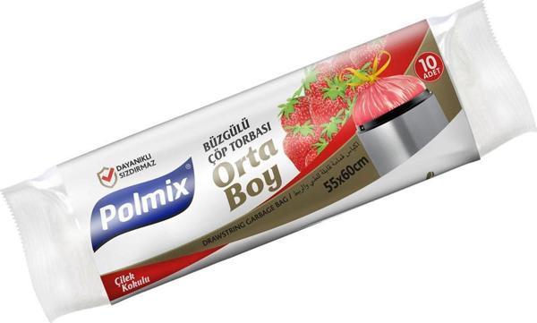 30 Rulo Orta Boy Çilek  Kokulu Büzgülü Çöp Torbası 55 x 60 cm - P140 - Image 1