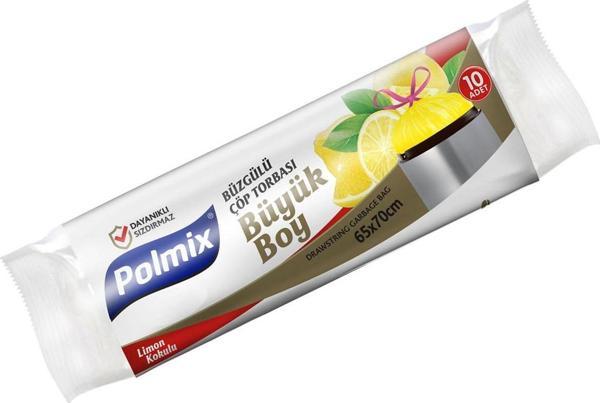 30 Rulo Büyük  Boy Limon Kokulu Büzgülü Çöp Torbası 65 x 70 cm - P142 - Image 1