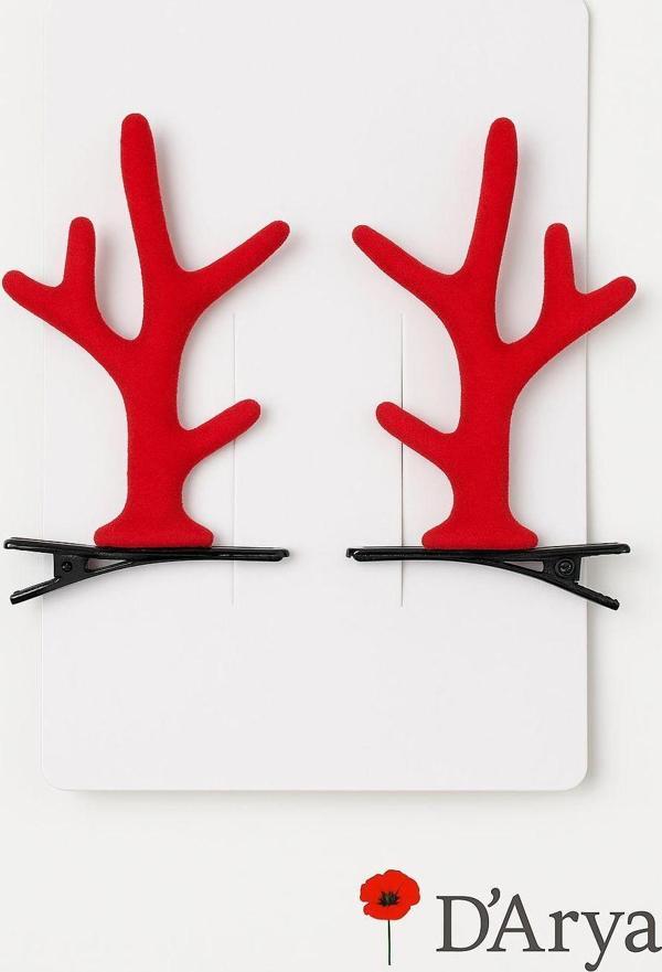 DD594 Kırmızı Geyik Boynuzu Yılbaşı Saç Tokası (8 cm) Christmas Hairband - Image 1