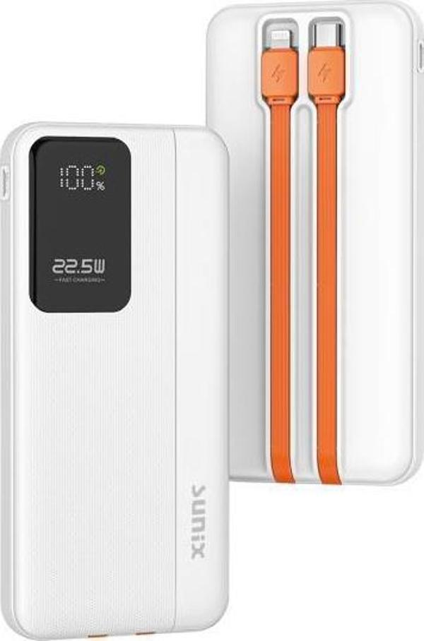 Sunix 10.000 Mah 22.5W Süper Hızlı Kendinden Kablolu Powerbank Beyaz PB-145 - Image 1