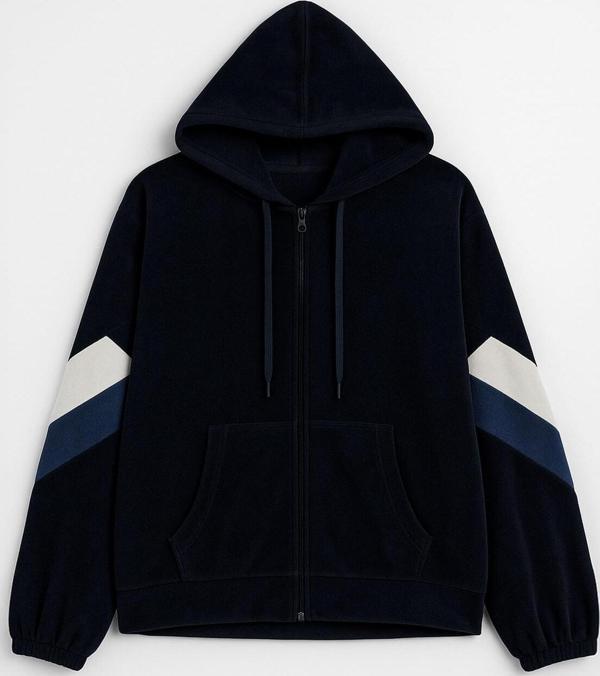 Kadın Fermuarlı Kapüşonlu Cepli Lacivert Polar Sweatshirt - Image 1