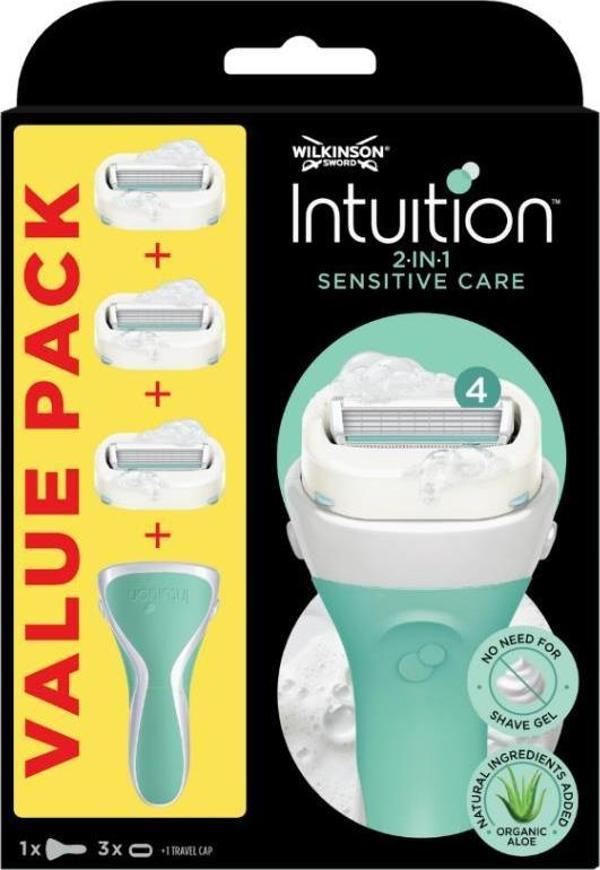 Wilkinson Sword Intuition Sabunlu 4 Bıçaklı Tıraş Bıçağı Sapı + 3 Yedek Başlık  - Image 1