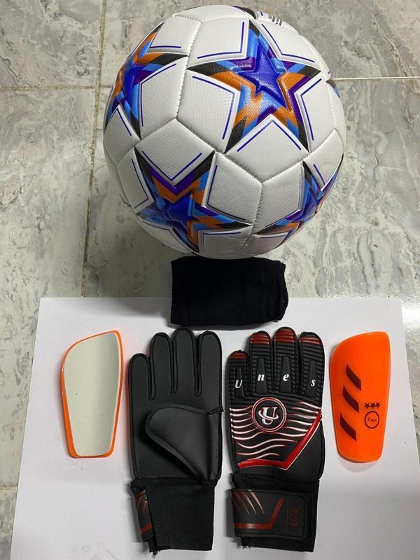 Unes 5 No Yıldız Desenli Futbol Topu Kaleci Eldiveni Ve Tekmelik Seti Pompa Hediyeli - Image 1