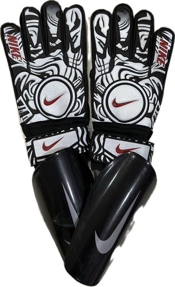 Unes Kaleci Eldiveni Ve Tekmelik Set 7 No 9-12 Yaş Arası Set Beyaz-Siyah - Image 1