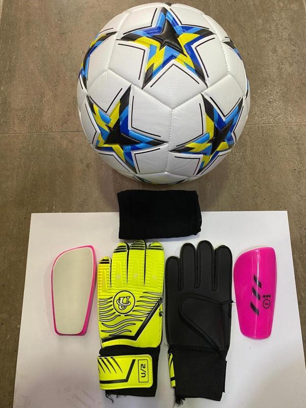Unes 5 No Yıldız Desenli Futbol Topu Kaleci Eldiveni Ve Tekmelik Seti Pompa Hediyeli - Image 1