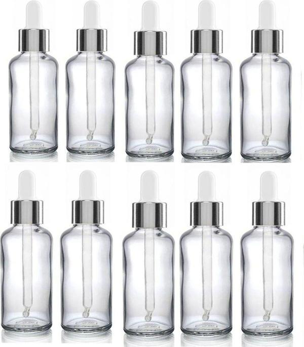30 Cc Cam Damlalıklı şeffaf Şişe [30 Cc=30ml X 10 Adet] / Ecza Şişesi / Dropper Şişe gümüş renk kapk - Image 1