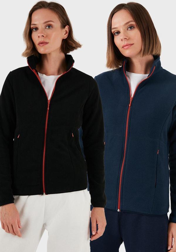 Lela Slim Fit Anti-Pilling Tüylenme Yapmayan Fermuarlı 2'li Paket Polar Bayan Hırka 5907012S2 LACİVERT-SİYAH - Image 1