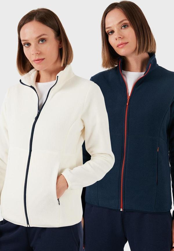 Lela Slim Fit Anti-Pilling Tüylenme Yapmayan Fermuarlı 2'li Paket Polar Bayan Hırka 5907012S2 EKRU-LACİVERT - Image 1