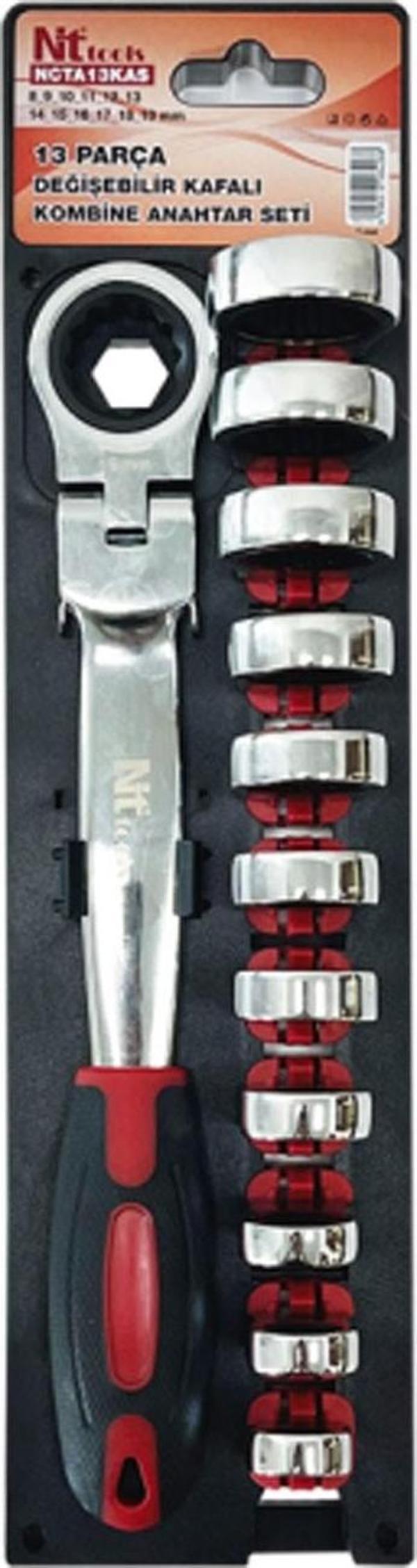 Nt Tools NCTA13KAS Değişebilir Kafalı Mafsallı Kombine Anahtar Seti 13 Parça - Image 1
