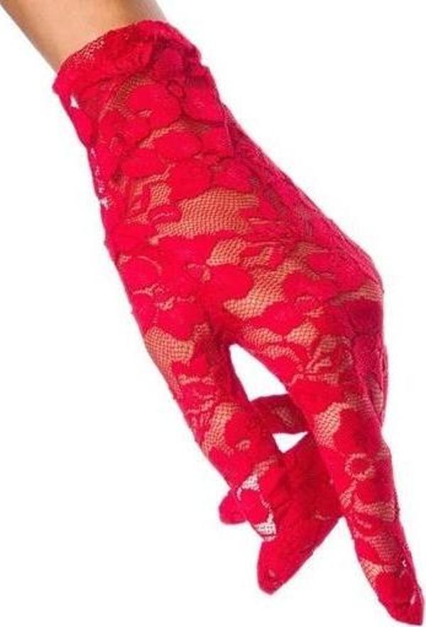 MDB Dantelli Kırmızı Gece Eldiveni - Image 1