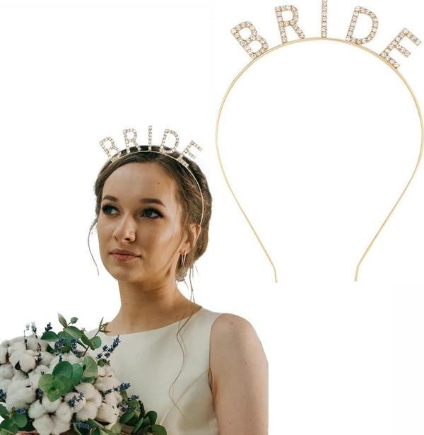 MDB Altın Gold Renk Bekarlığa Veda Kristal Taş Bride Tacı İthal - Image 1