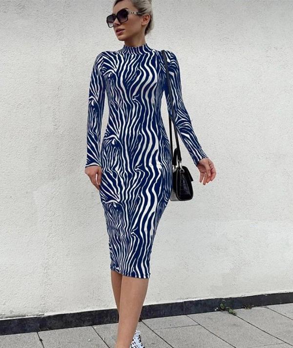 MDB Kadın Uzun Kollu Mikro Midi Elbise - Image 1