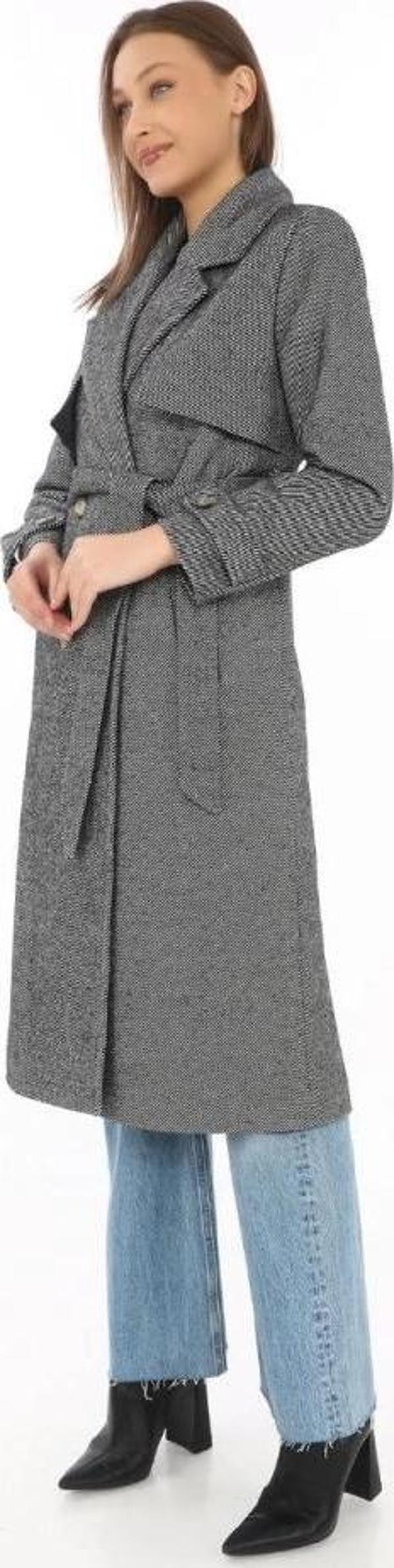 MDB Balık ırtı Kaşmir Uzun Kaşe Kaban  Boyalı Gri - Image 1