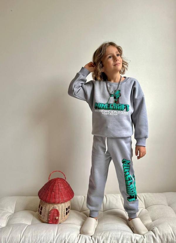 ERKEK ÇOCUK MİNECRAFT MODELLİ 3 İPLİK ŞARDONLU EŞOFMAN TAKIMI - Image 1