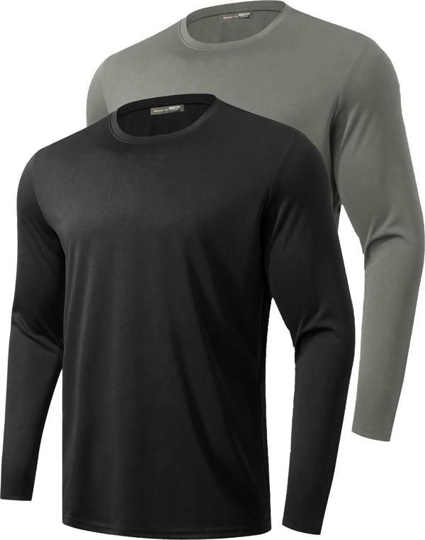 Ghassy Co. 2'li Paket Erkek %100 Pamuklu Likralı Spor Koşu Günlük Antrenman Uzun Kollu Penye T-shirt - Image 1