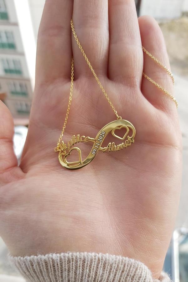 925 Ayar Gümüş 24 Ayar Altın Kaplama Kalpli Sonsuzluk Kolye - Image 1
