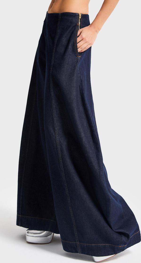 Kadın İndigo Renk 7w5-50 Yüksek Bel Palazzo Balon Fit %100 Koton Özel Tasarım Denim Jean - Image 1