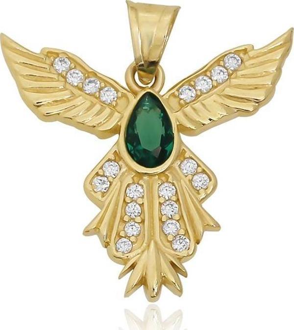 14 Ayar Altın Yeşil Taşlı Anka Kuşu Kolye Ucu - Image 1