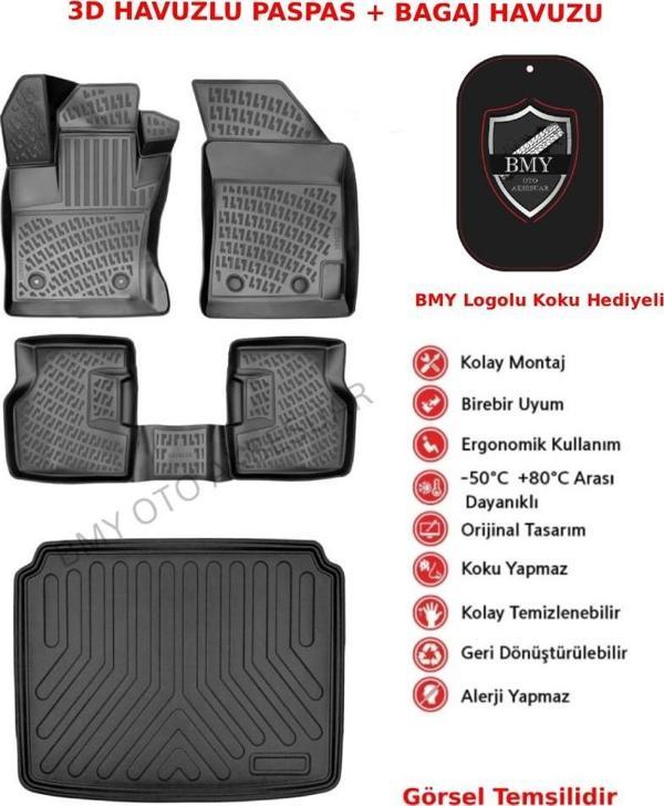 Citroen C3 Aircross 2025 Sonrası Elektrikli (Alt) 3D Araca Özel Paspas ve Bagaj Havuzu Set Bmy - Image 1