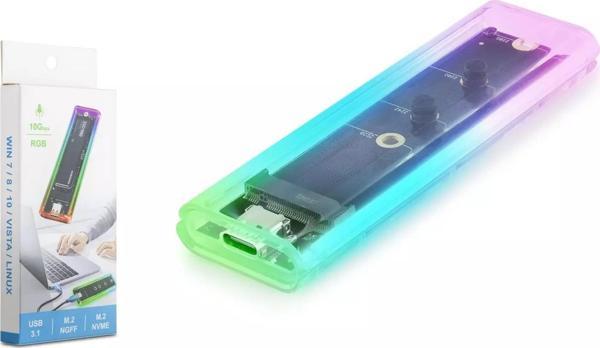 Hadron Hdx1770 Ssd Kutu Type-C3.1 Nvme + Ngff M2 10Gbps Rgb Transparent - Image 1