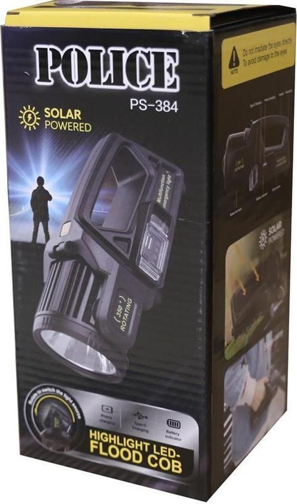 Police Ps-384 Güneş Enerjili, Enerji Göstergeli, Telefon Şarj Etme Özellikli Spot Fener - Image 1