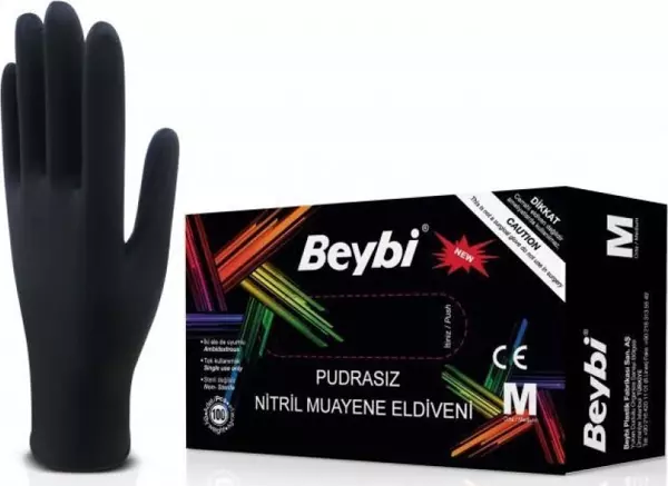 Beybi Muayene Medium Pudrasız Siyah Nitril Eldiven 100 Lü Paket - Image 1