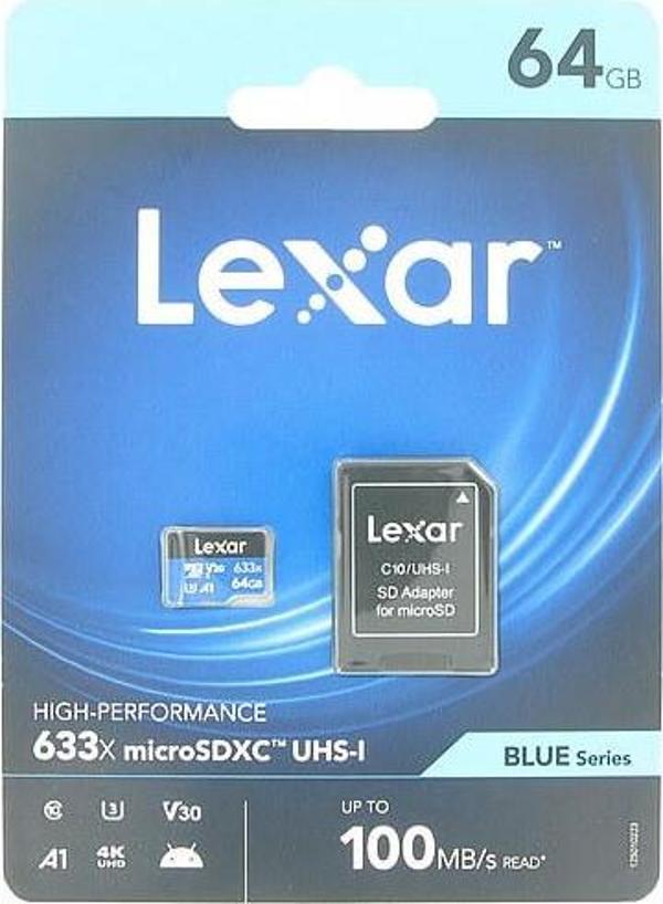 Lexar 64Gb C10 A1 V30 U3 Hafıza Kartı + Adaptör - Image 1