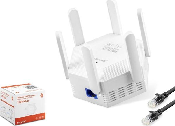 Pix-Link Wr56T Wifi Repeater 1200Mbps Beyaz Çift Bant Wi-Fi 2.4 Ghz Ve 5 Ghz Wps Desteği - Image 1