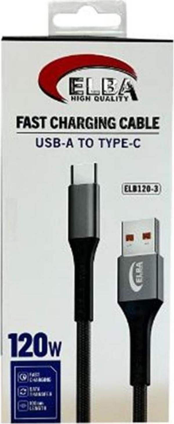 Elba Elb120-3 120W Usbc Type-C To Usb 1 Metre Siyah Örgülü Şarj Kablosu - Image 1