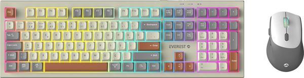 Everest Km-78 Rena Krem-Gri-Kahve Kablosuz 2.4 + Bt Rgb Aydınlatmalı Sessiz Q Klavye + Mouse Se - Image 1
