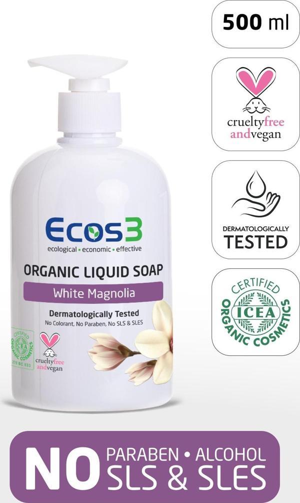 Sıvı Sabun, Organik & Vegan Sertifikalı, Ekolojik, Hipoalerjenik, Beyaz Manolya, 500ml - Image 1