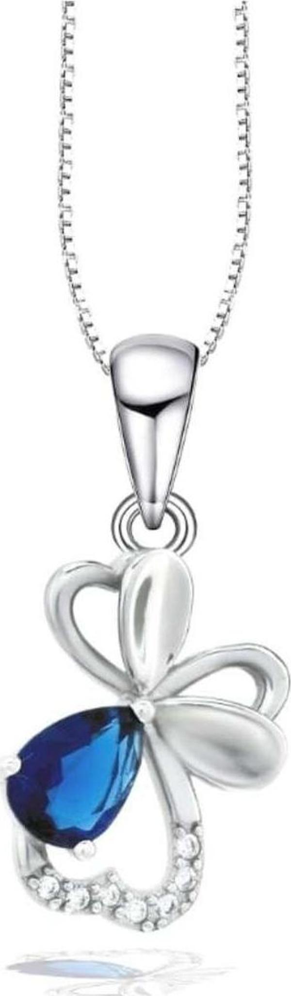 Brezza Lusso Diamond Serisi Safir Damla Kalp Çiçek Gümüş Kadın Kolye - Image 1