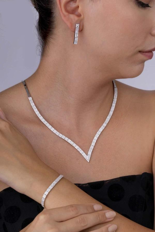 Gümüş Pazarım V Pırlanta Model Su Yolu Süzme 925 Ayar Gümüş Düğün Seti - Image 1