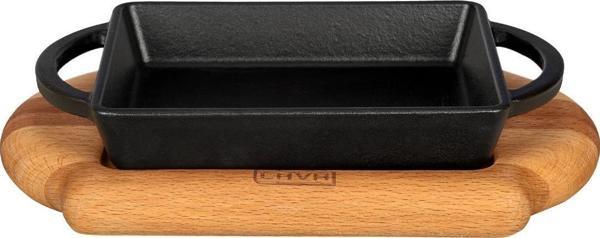 Dikdörtgen Sahan Döküm Demir Yekpare Çift Kulplu Kayın Servis Ahşabı Ölçü 12x15cm. - Image 1