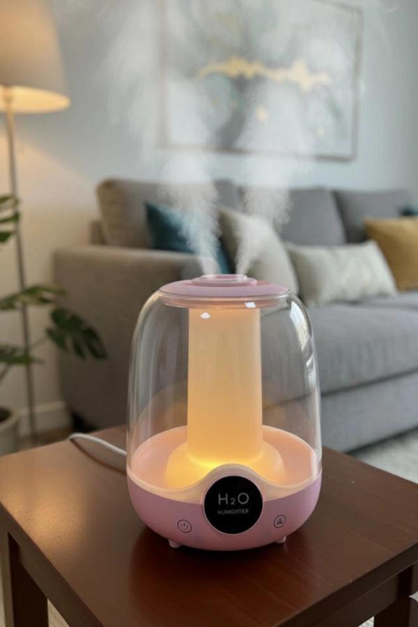 Glr K07 Pembe Çift Spreyli Ultrasonik Sessiz Hava Nemlendirici ve Gece Lambası | 3L Kapasite - Image 1