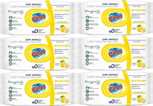 Bingo Clean Yüzey Temizlik Havlusu 96 Yaprak Limon Kokulu Plastik Kapaklı (6 Lı Set) 576 Yaprak - Image 1