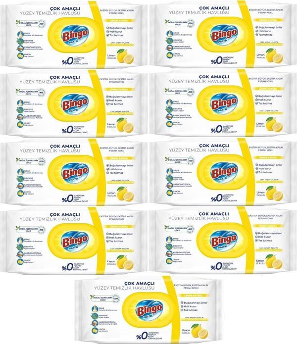 Bingo Clean Yüzey Temizlik Havlusu 96 Yaprak Limon Kokulu Plastik Kapaklı (9 Lu Set) 864 Yaprak - Image 1
