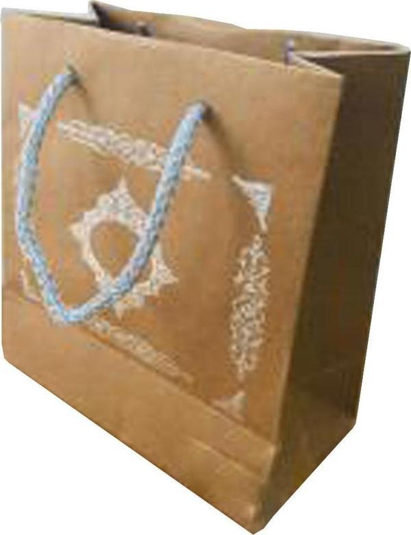 Karton Hediye Çantası Gümüş Saray Desenli 20X20X10 CM (10 Adet)  Kraft - Image 1