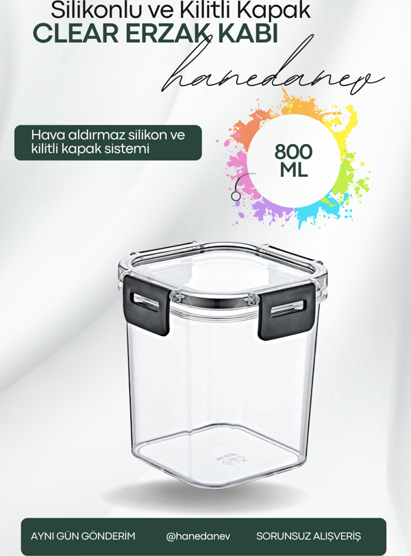 Clear Kare Erzak Kabı - Silikonlu ve Kilitli Kapaklı Saklama Kabı 850 ML 12 x 12,5 Cm - Image 1