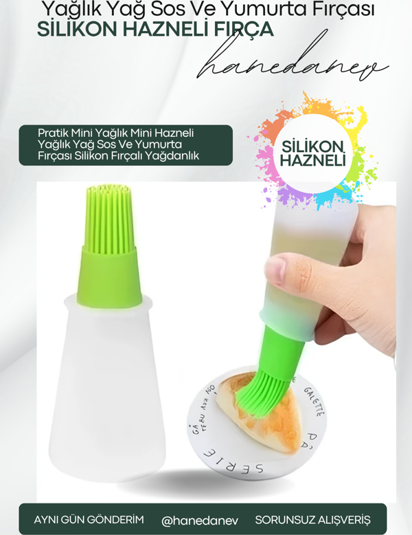 1 Adet Pratik Mini Yağlık Mini Hazneli Yağlık Yağ Sos Ve Yumurta Fırçası Silikon Fırçalı Yağdanlık - Image 1