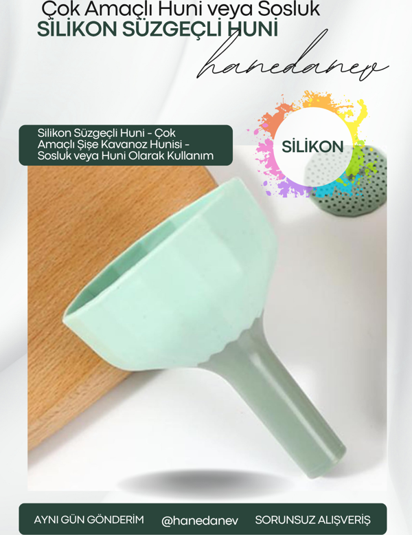 Silikon Süzgeçli Huni - Çok Amaçlı Şişe Kavanoz Hunisi - Sosluk veya Huni Olarak Kullanım - Image 1