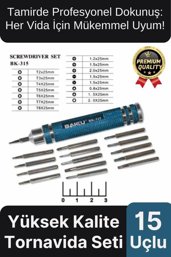 Profesyonel Seri Dayanıklı Yüksek Kalite Ergonomik Hassas Tamir Taşınabilir 15 Uçlu Tornavida Seti - Image 1