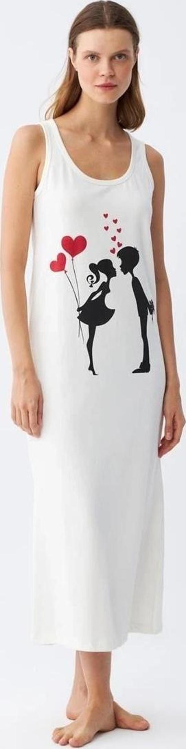 Giyim Kadın Kalın Askılı Penye Uzun Ekru Gecelik - Image 1