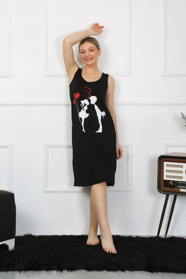 Giyim Kadın Kalın Askılı Penye Uzun Siyah Gecelik - Image 1