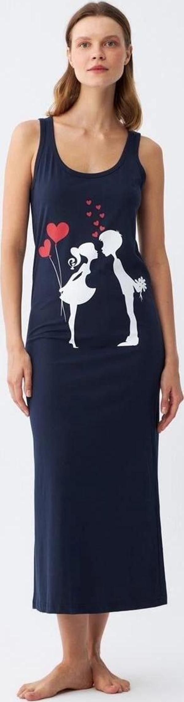 Giyim Kadın Kalın Askılı Penye Uzun Lacivert Gecelik - Image 1