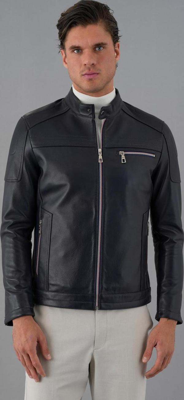 Tyler Lacivert Erkek Deri Mont  - Image 1